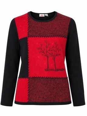 Vintage Alia Patchwork Black And Red Knit Sweater With Tree Embroidery Size M